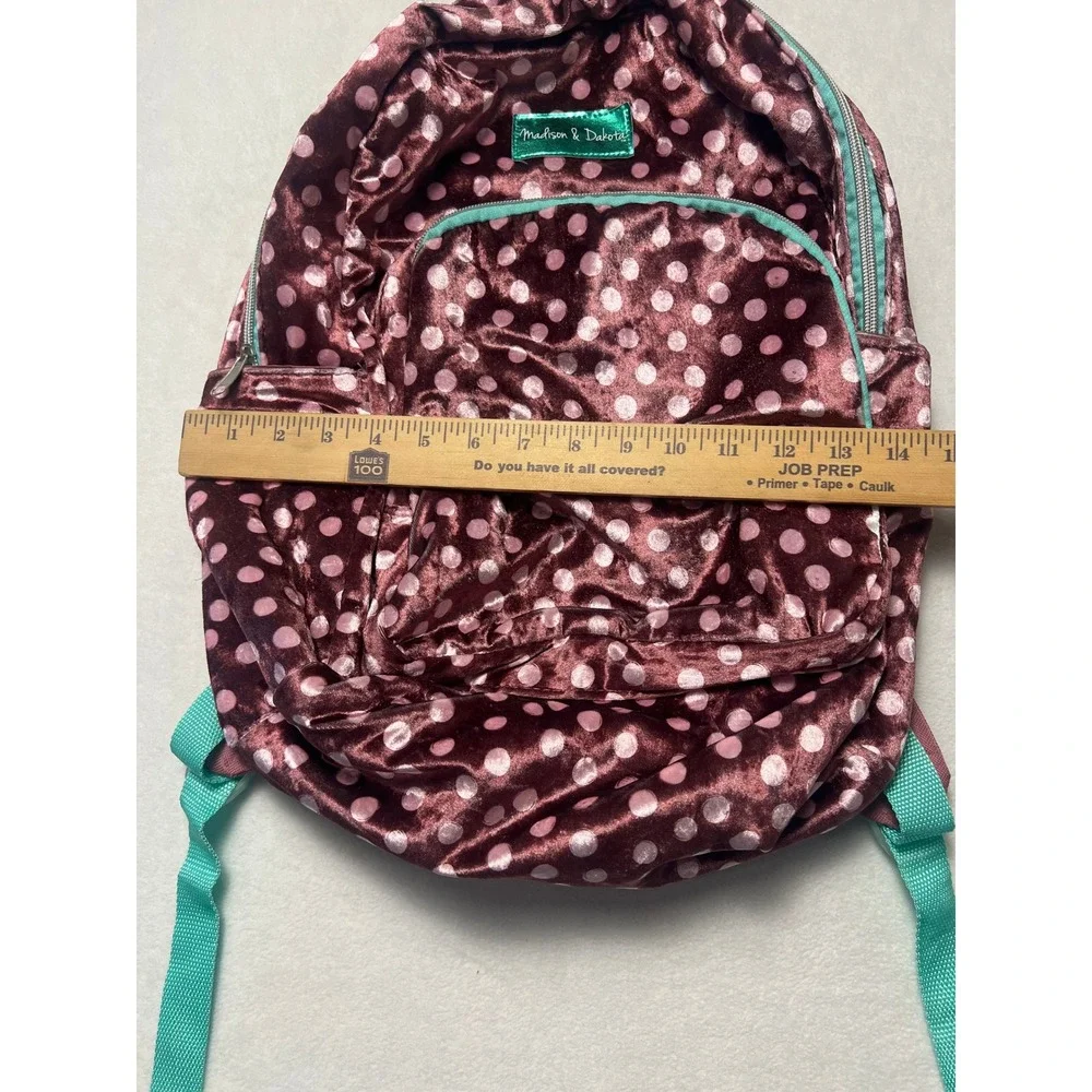 Madison & Dakota Kids Backpack Velvet Polka Dot Burgundy Teal School Bag